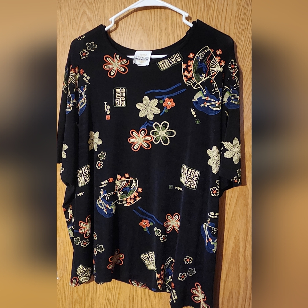 Floral Print Black Top